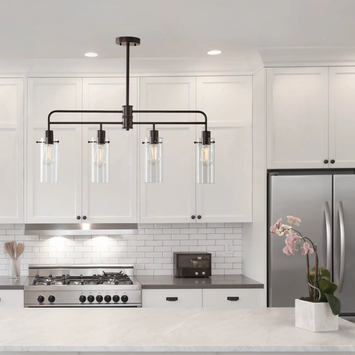 Bronze Metal Clear Glass 4-Light Island Pendant Light G551844