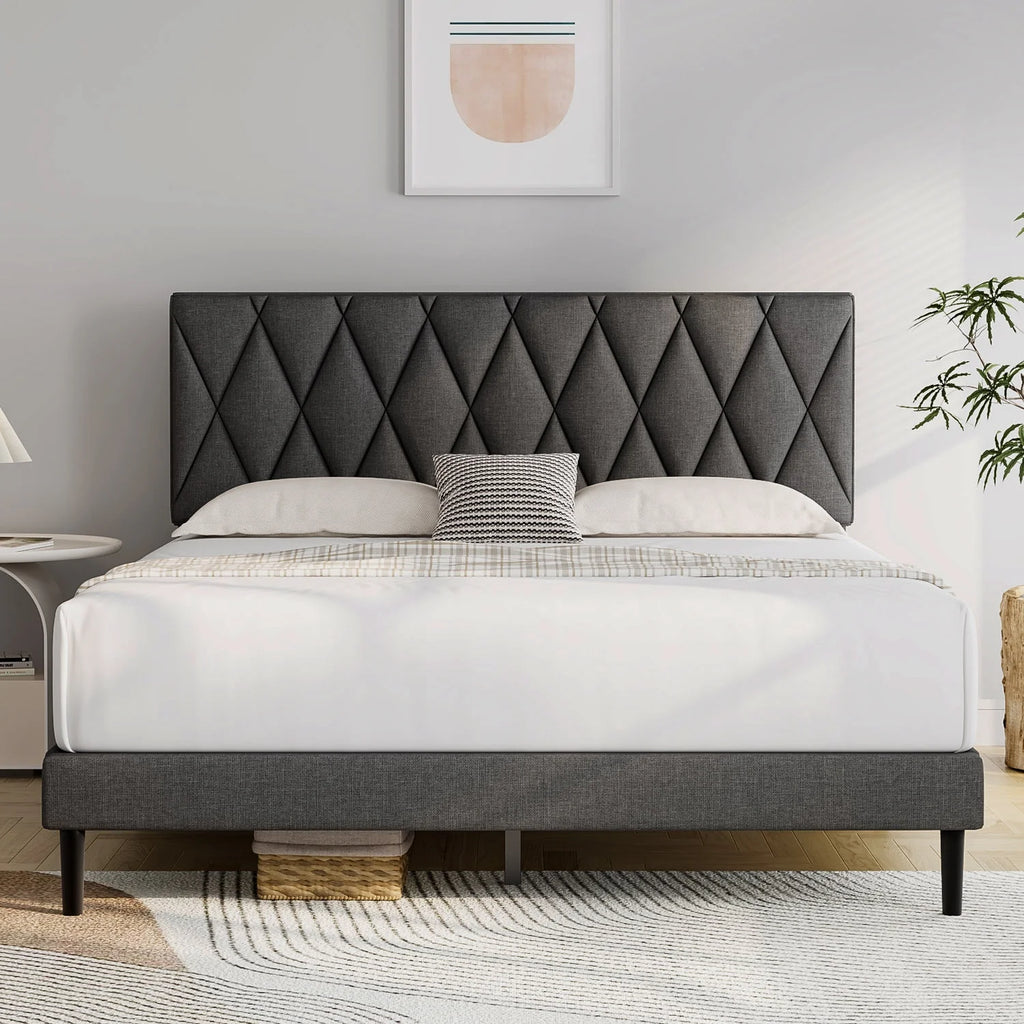 Queen Size Platform Bed with Upholstered Headboard M655574