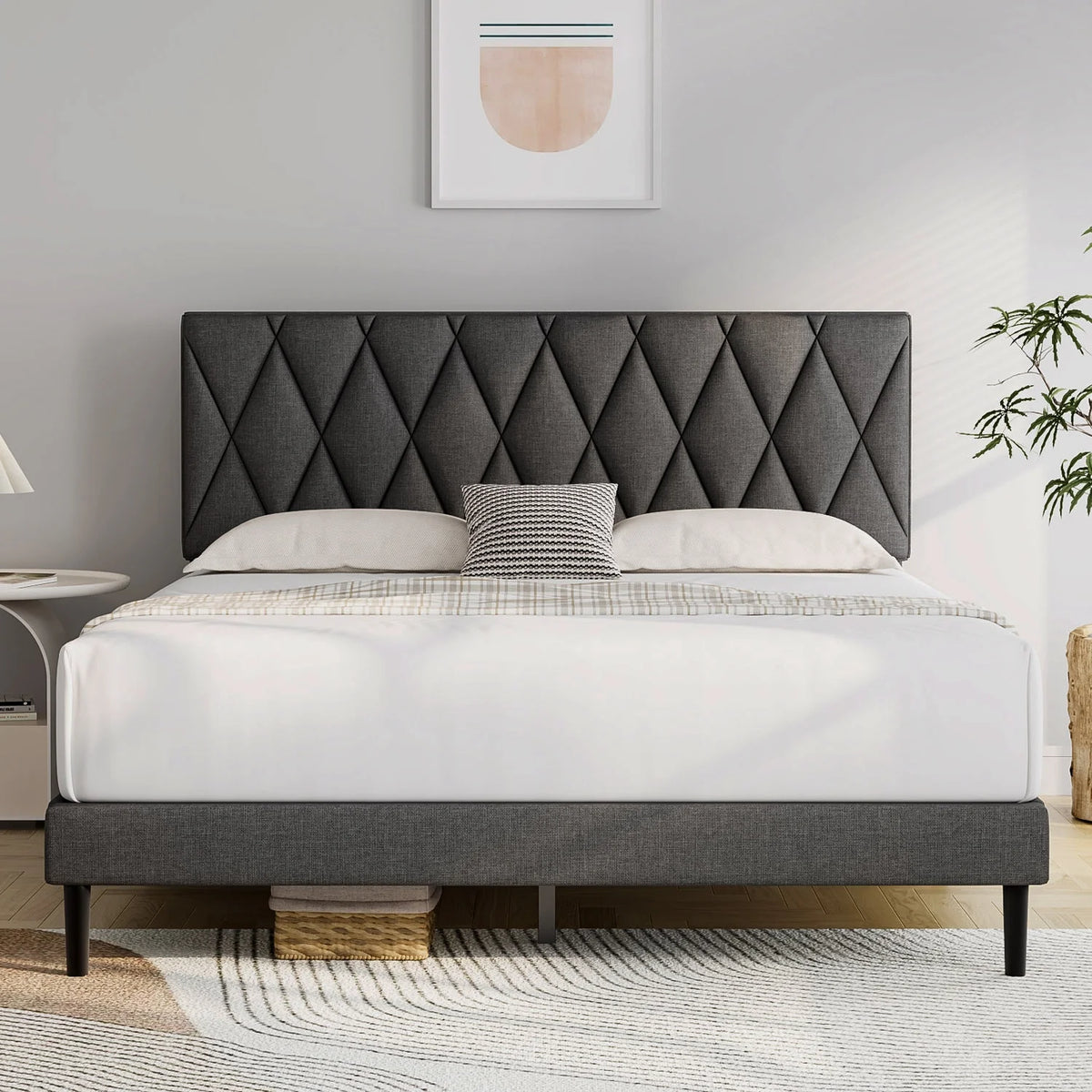 Queen Size Platform Bed with Upholstered Headboard M655574