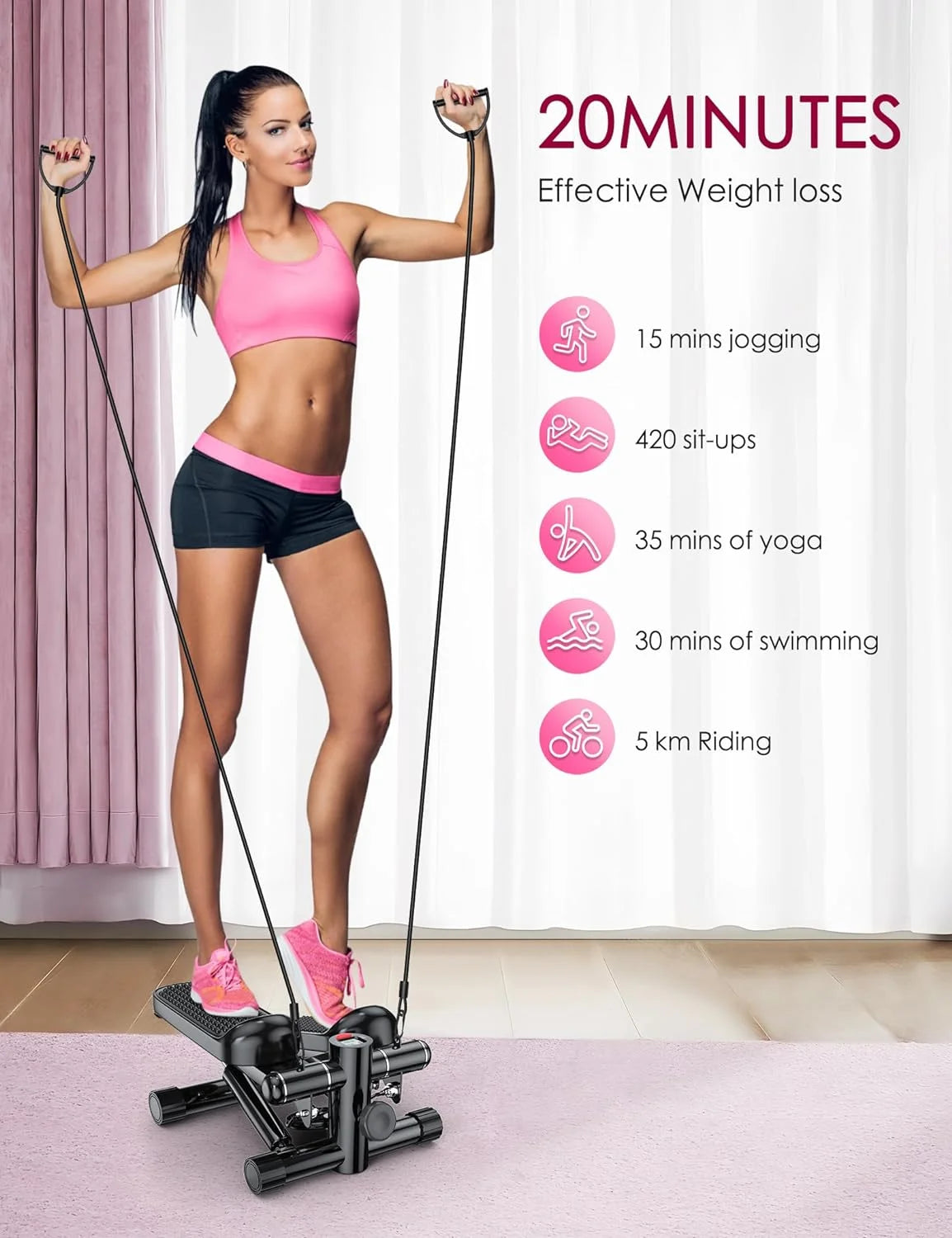 Stair Stepper with Resistance Bands and Digital Monitor N18802