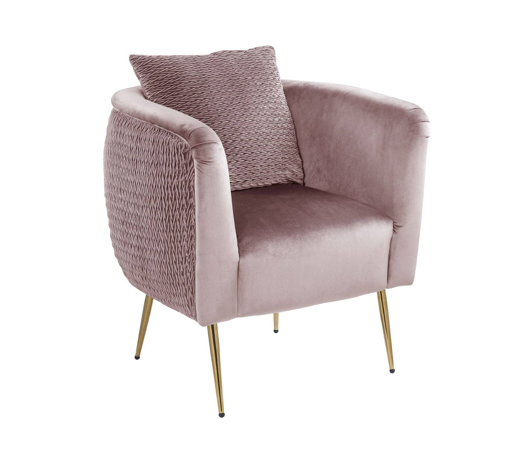 Blush Pink Velvet Barrel Accent Chair with Metal Legs F457