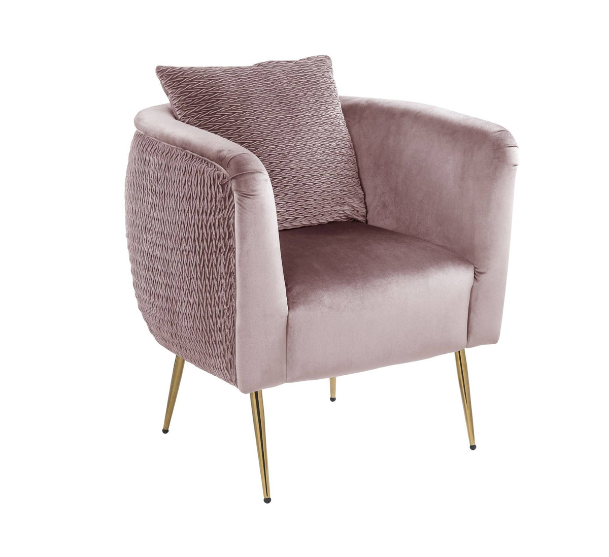 Blush Pink Velvet Barrel Accent Chair with Metal Legs F457