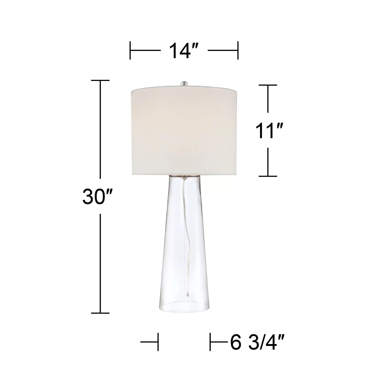 30" Tall Clear Glass End Table Lamp with White Shade W9969