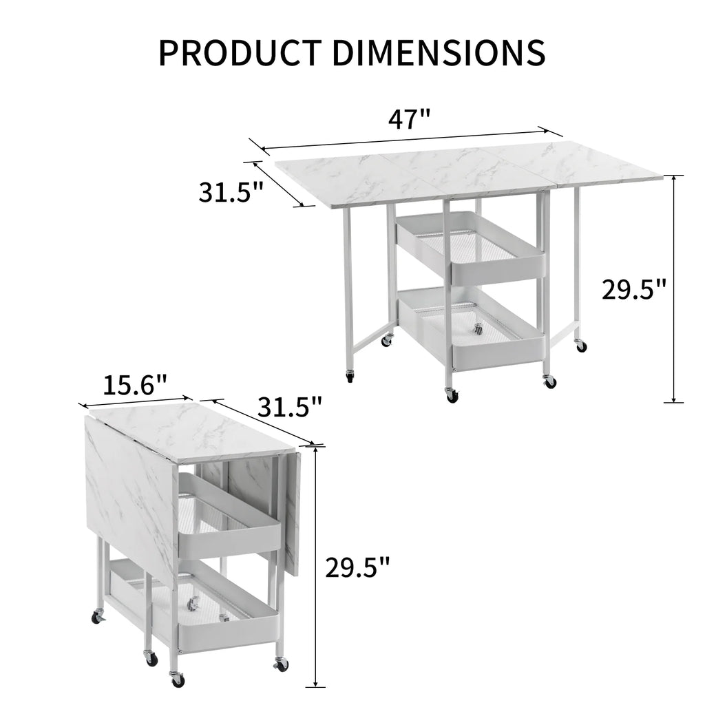 Folding Extendable Dining Table with 7 Wheels White E722859