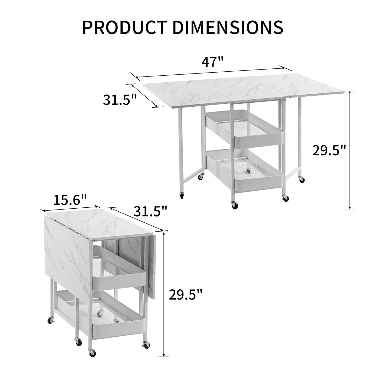 Folding Extendable Dining Table with 7 Wheels White E722859