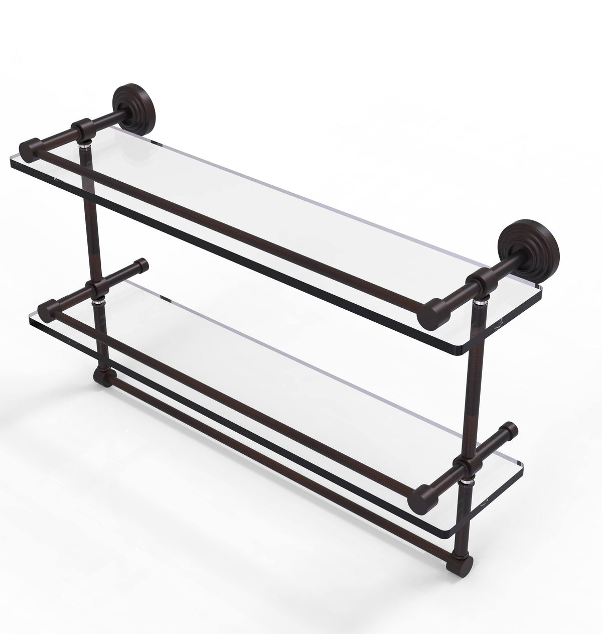 22 inch Double Glass Shelf with Towel Bar, Venetian Bronze C712