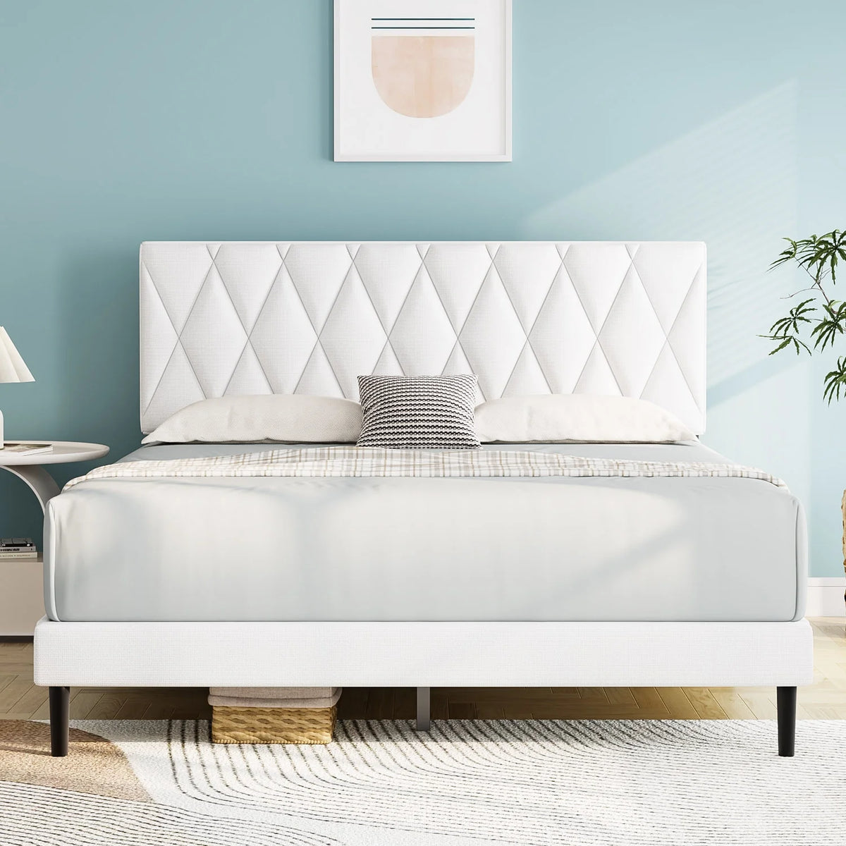 Queen Size Platform Bed with Upholstered Headboard M655574