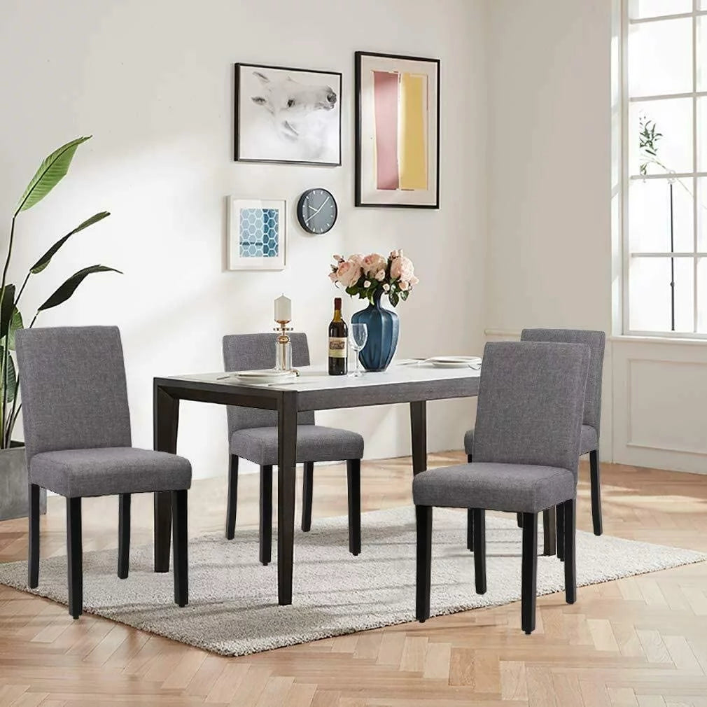 Gray Set of 4 Fabric Padded Dining Chairs with Solid Wooden Legs B35756