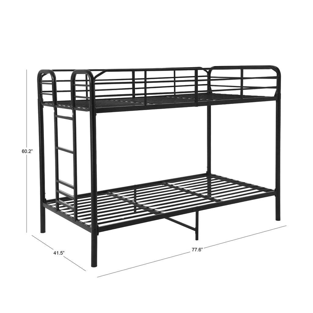 Black Metal Twin over Twin Quad Bunk Bed with Ladder and Guardrails Z667735