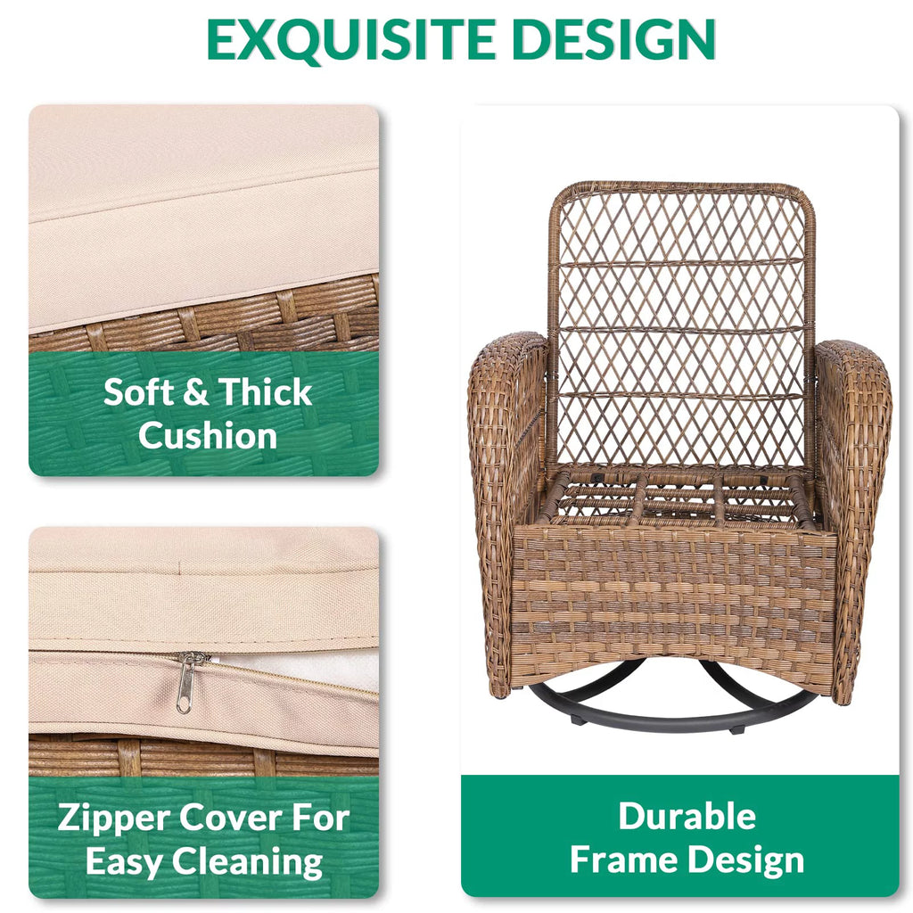 3-Piece Outdoor Swivel Glider Rocking Chairs with Glass Top Side Table X791398