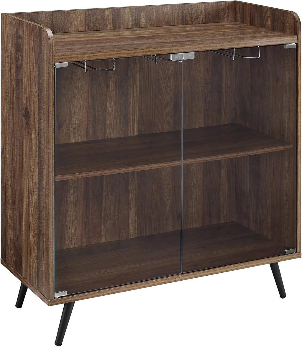 Dark Walnut Double Glass Door Bar Cabinet E929