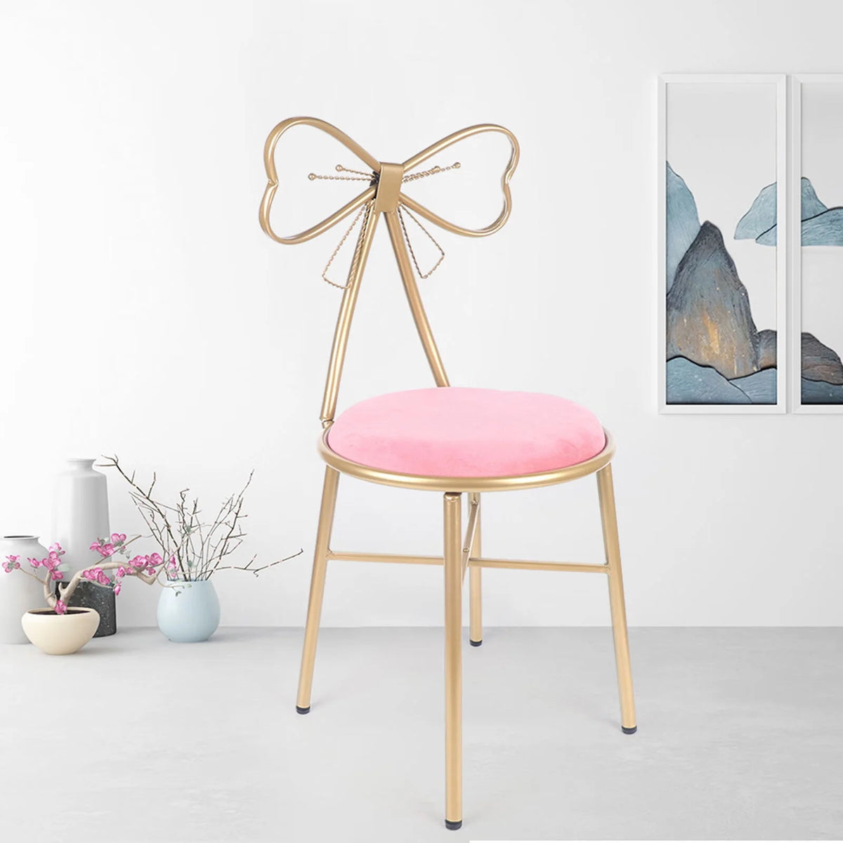 Pink Velvet Butterfly Vanity Chair C298721