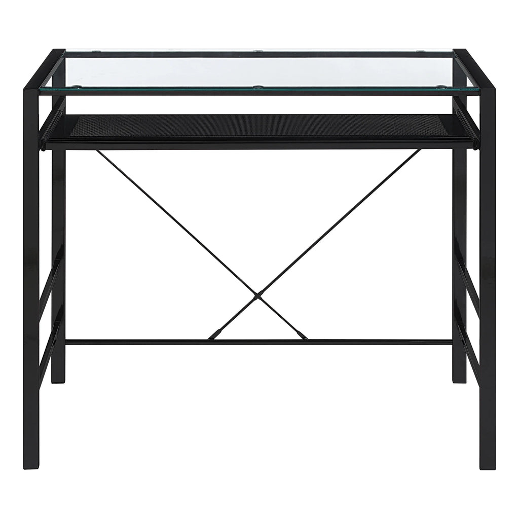 Computer Desk with Clear Tempered Glass Top and Black Metal Frame K609
