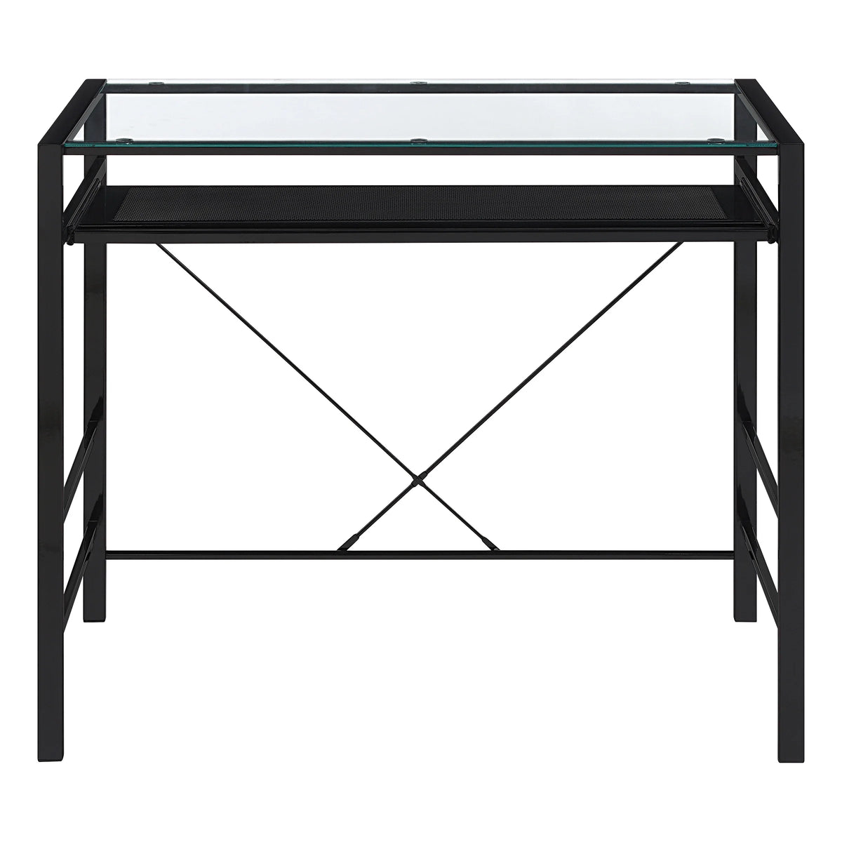 Computer Desk with Clear Tempered Glass Top and Black Metal Frame K609