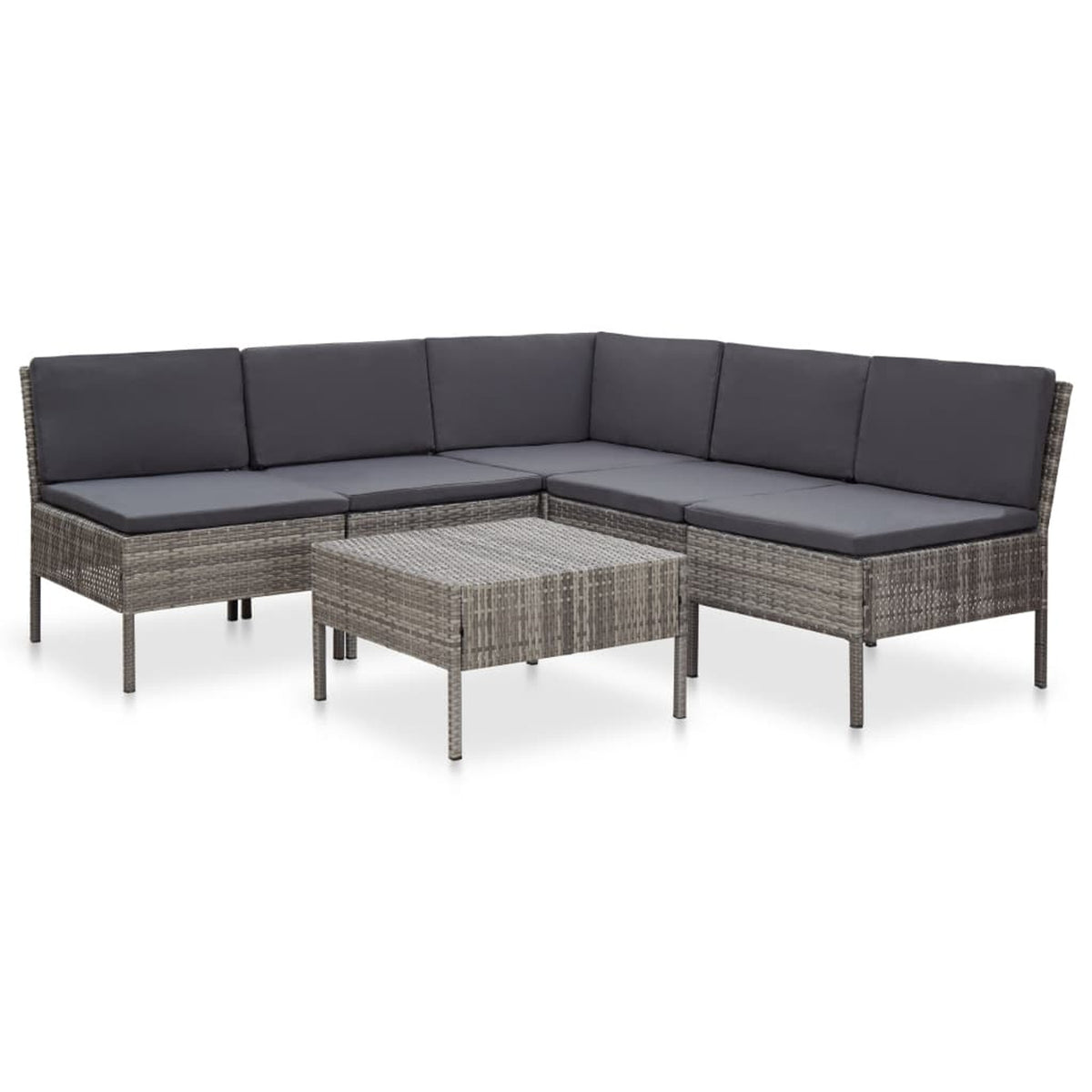 6 Piece Outdoor Conversation Set Gray Poly Rattan Patio Sectional with Coffee Table H605