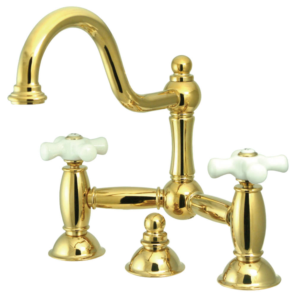 Polished Brass Lavatory Bridge Faucet with Brass Pop-Up V60261