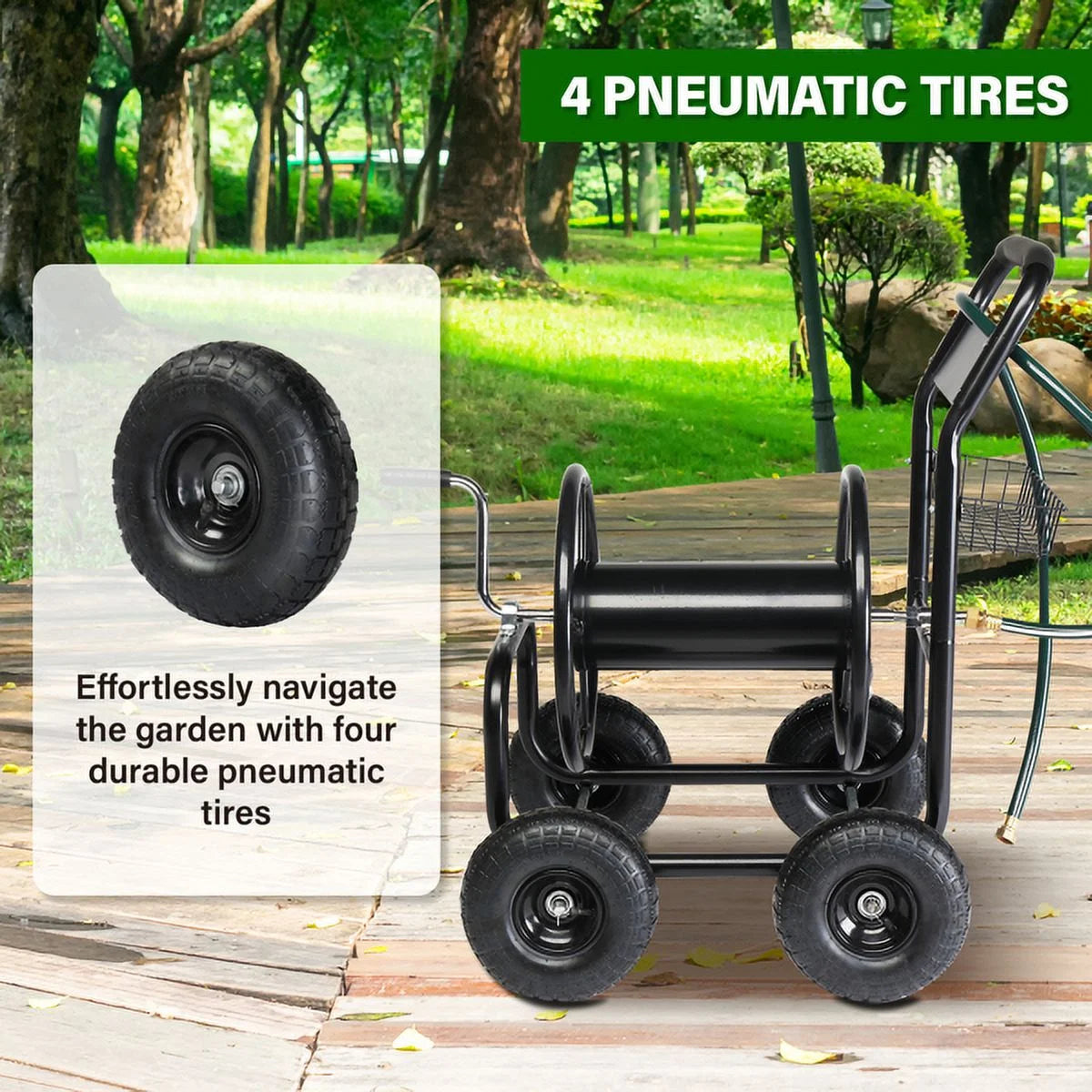 Heavy Duty Garden Hose Reel Cart with 4 Wheels G70005