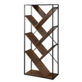 Dark Walnut Wood and Metal 6-Shelf V Bookcase S82582