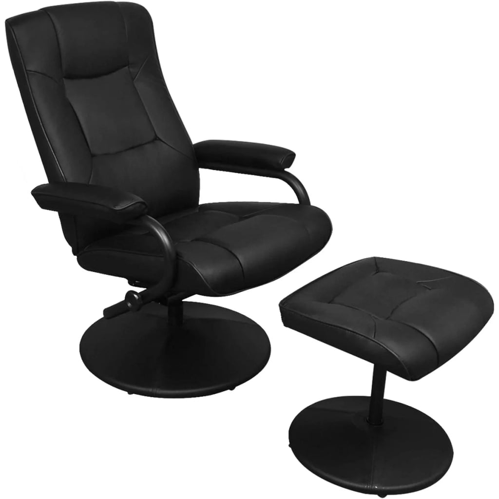 Black Faux Leather Adjustable Recliner Chair with Footstool O6368