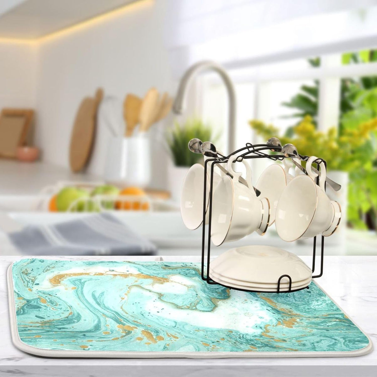 Turquoise Marble Texture Dish Drying Mat 16x18Inch X252