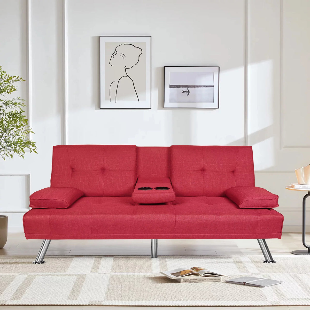 Dark Gray Linen Convertible Futon Sofa E856