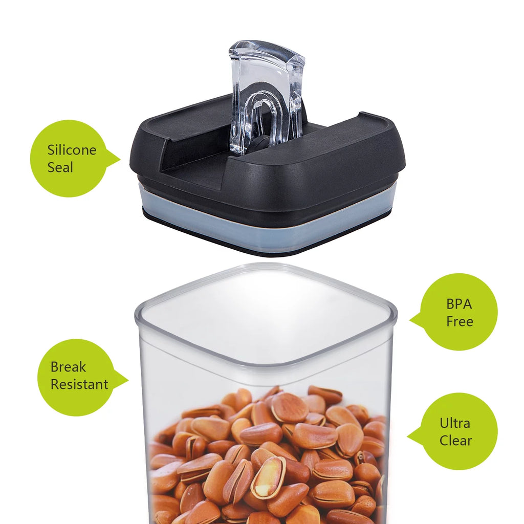 9 Pc Clear Plastic Airtight Food Container Set with Black Lid B429