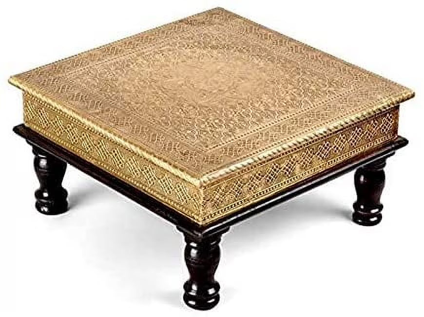 Brass and Wooden Indian Chowki Low Stool N63060
