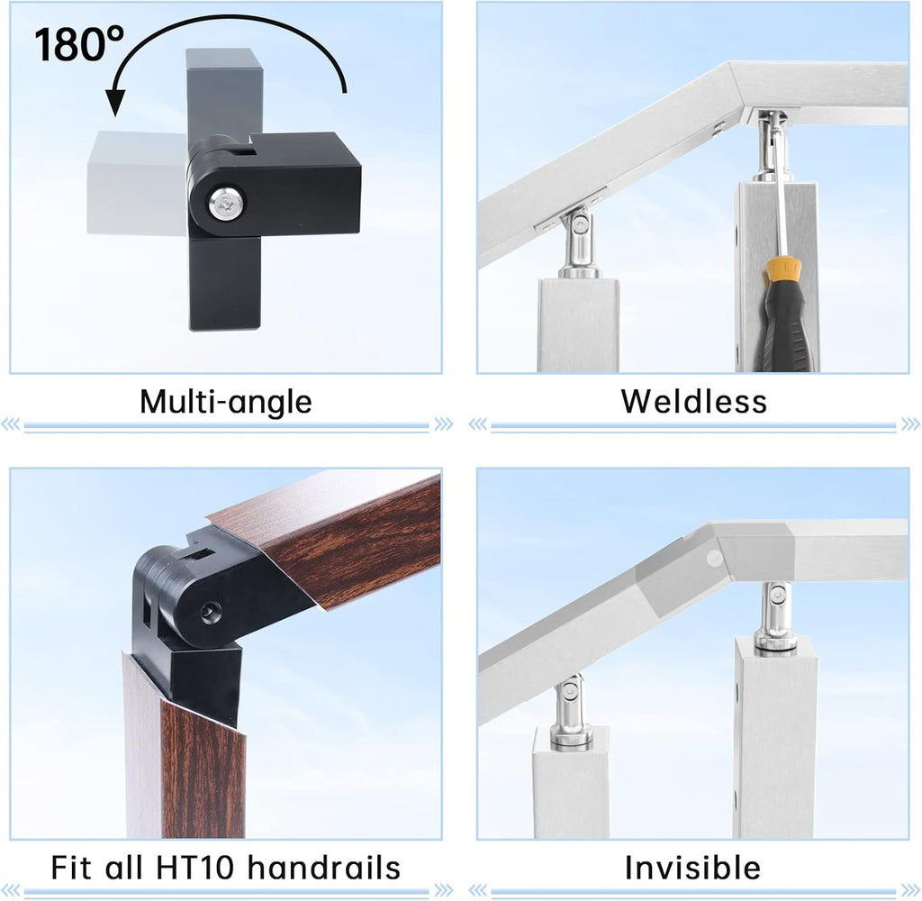 2pack Adjustable Angled Stairs Handrail Connector POM Black T1539