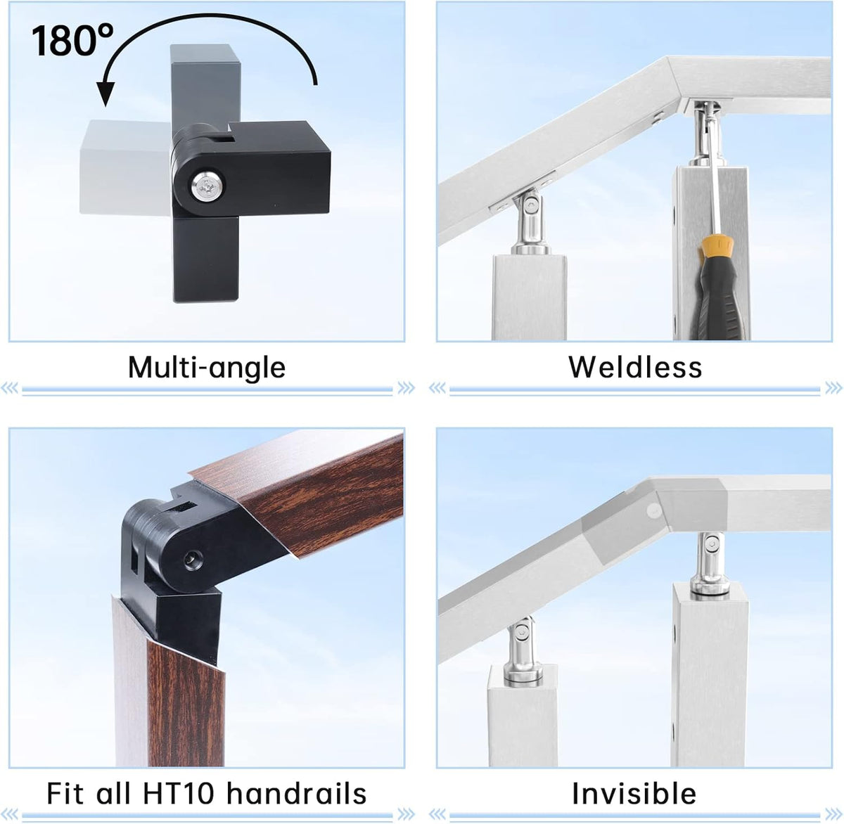 2pack Adjustable Angled Stairs Handrail Connector POM Black T1539