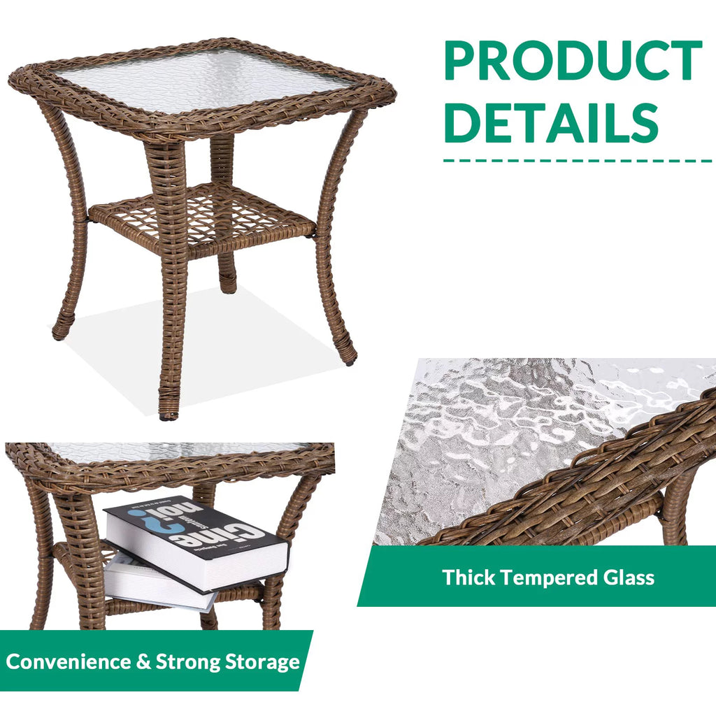 3-Piece Outdoor Swivel Glider Rocking Chairs with Glass Top Side Table X791398