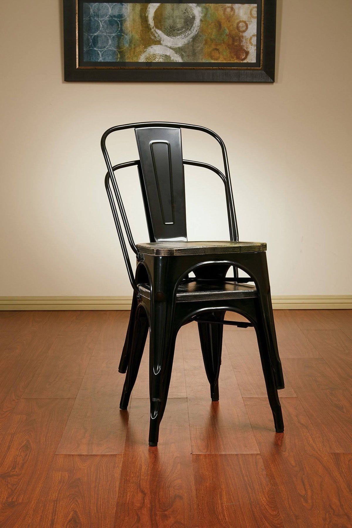 Black Metal Chair with Wood Seat - Set of 2 P2953