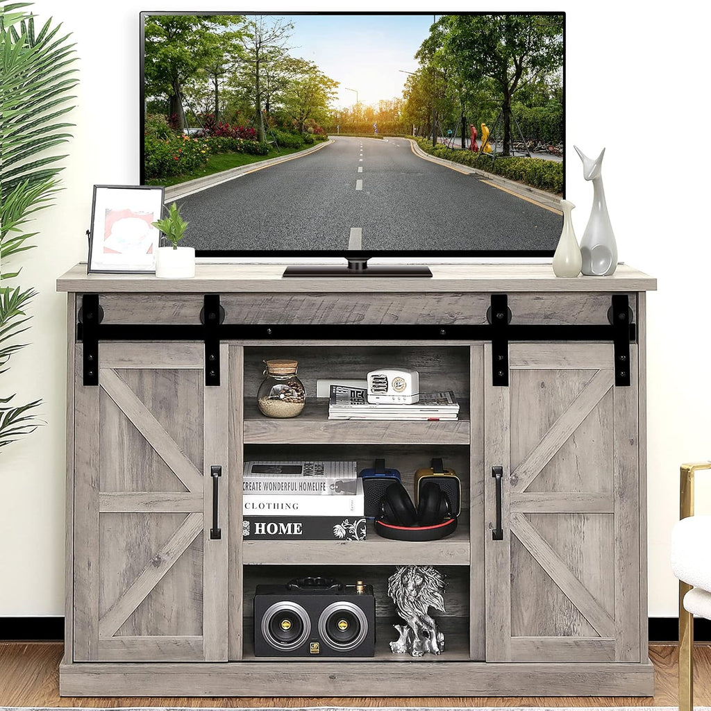 Espresso Sliding Barn Door TV Stand with Adjustable Shelves K46775