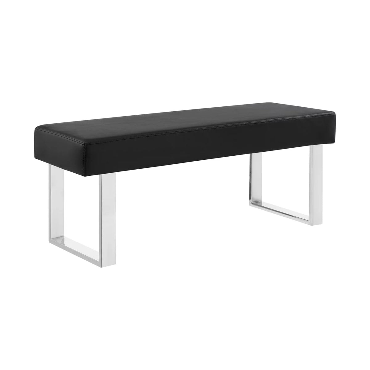 48 Inch Black Leatherette Bench with Metal Frame I30557