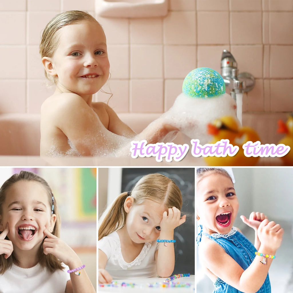 6 Large Organic Bath Bombs with Bracelets Toys for Kids E540