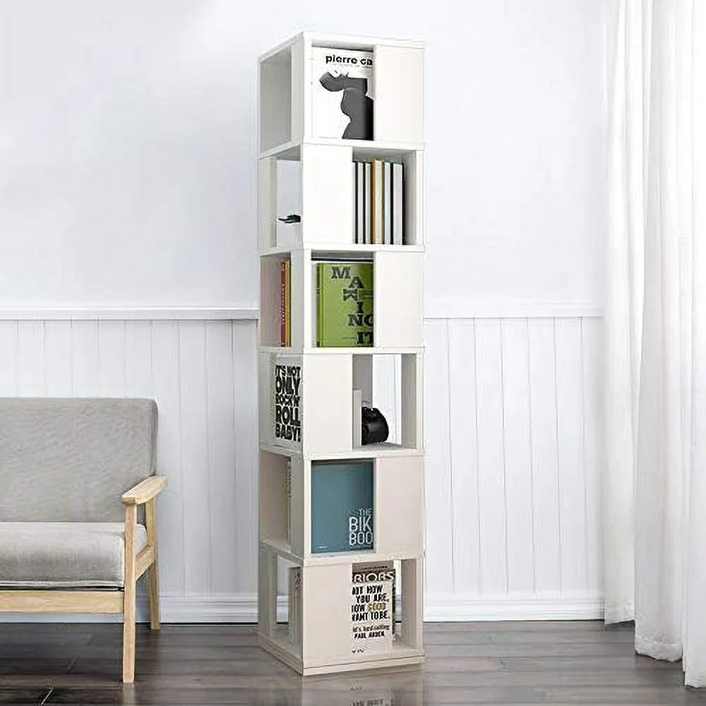 6 Tier White Wooden Corner Rotating Bookcase Shelving Unit R331