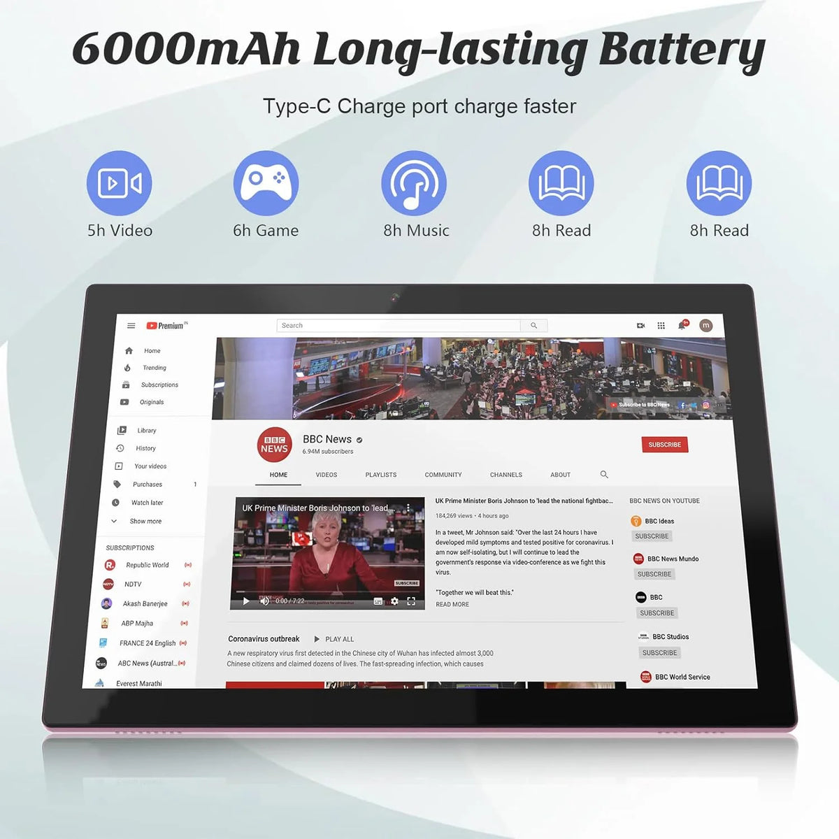 10 Inch Tablet 4GB RAM 64GB ROM Android 11 6000mAh T713