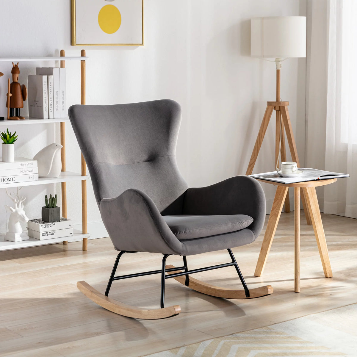 Velvet Recliner Chair with High Backrest and Armrests U50864