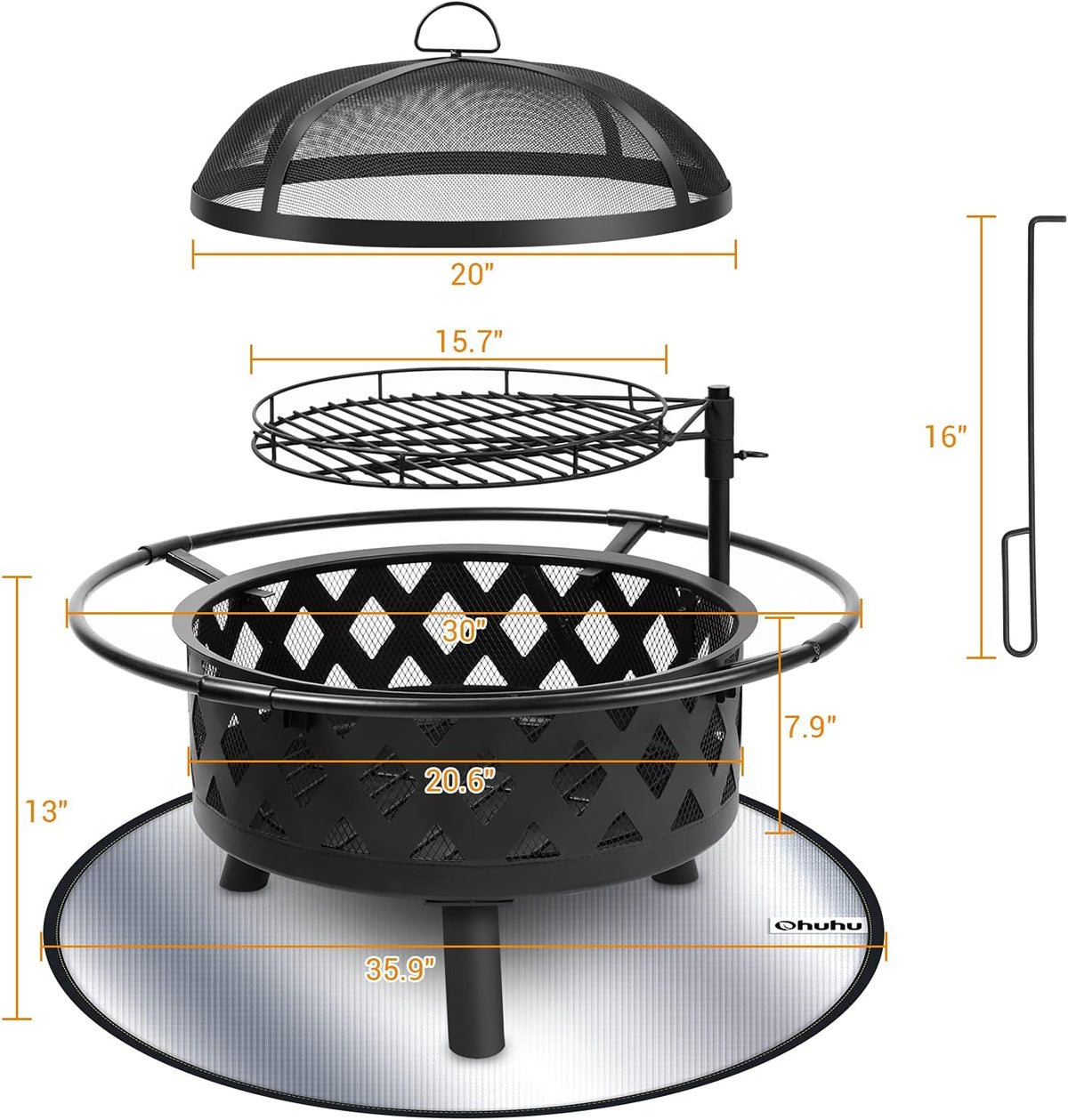 30 Inch Wood Burning Fire Pit with Cooking Grate P40315
