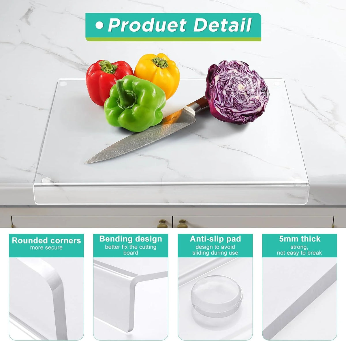 Acrylic Cutting Board with Lip, Transparent 23.6x 17.7in L2465