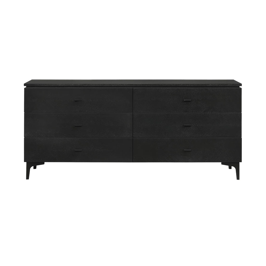 Black 6-Drawer Wood Dresser with Metal Legs S896518