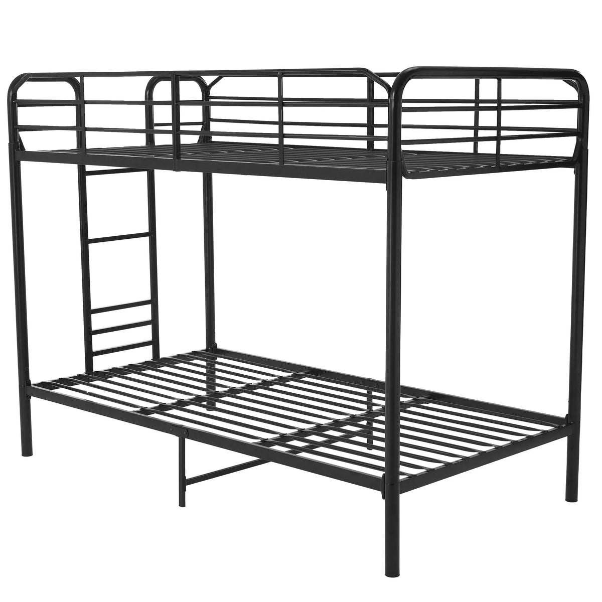 Black Metal Twin over Twin Quad Bunk Bed with Ladder and Guardrails Z667735