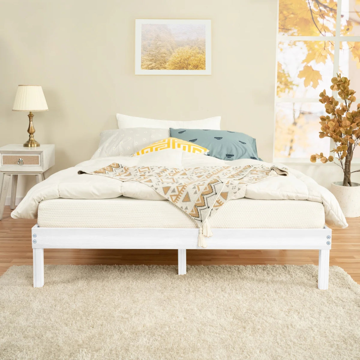 King Solid Wood Platform Bed Frame with Wooden Slats T8862