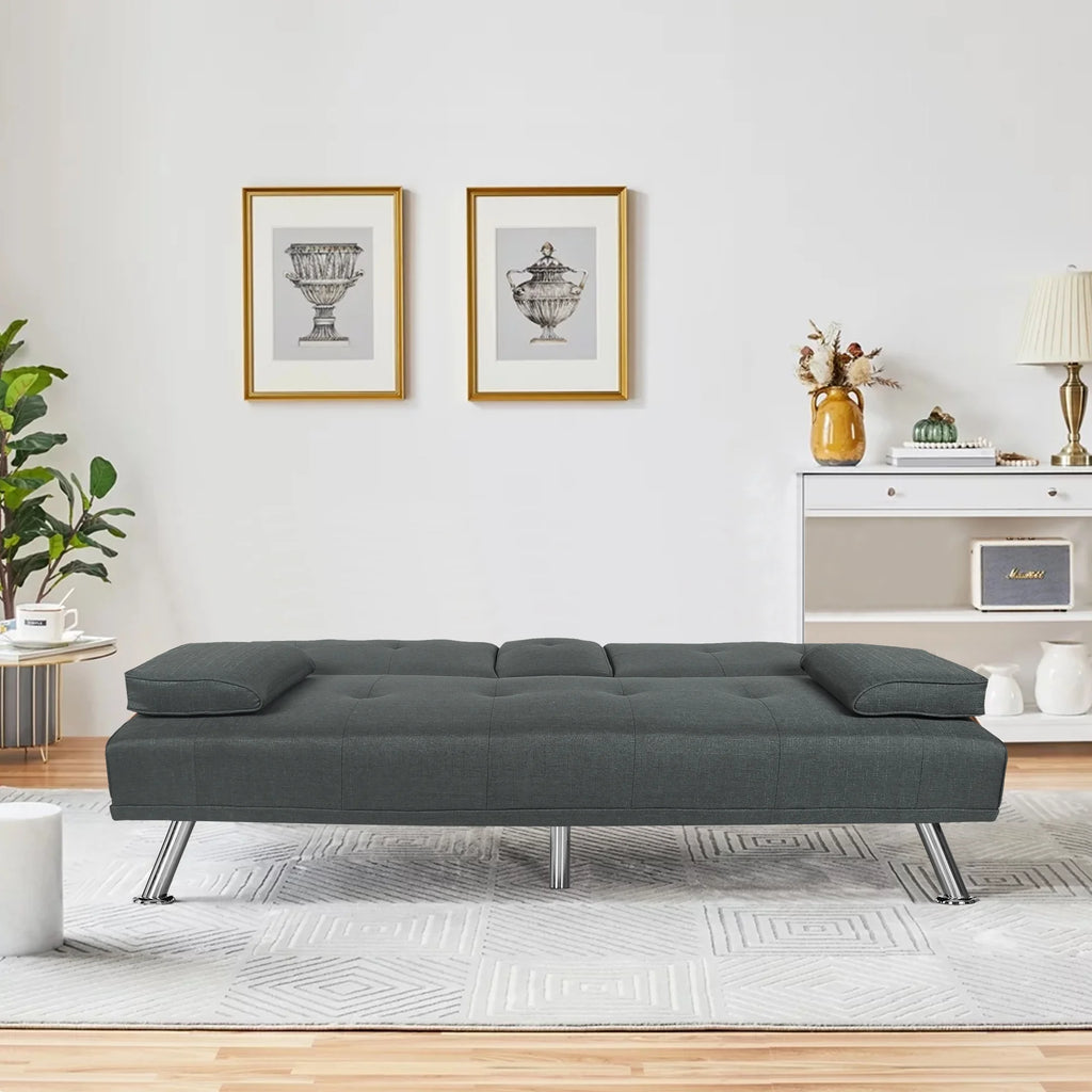 Dark Gray Linen Convertible Futon Sofa E856