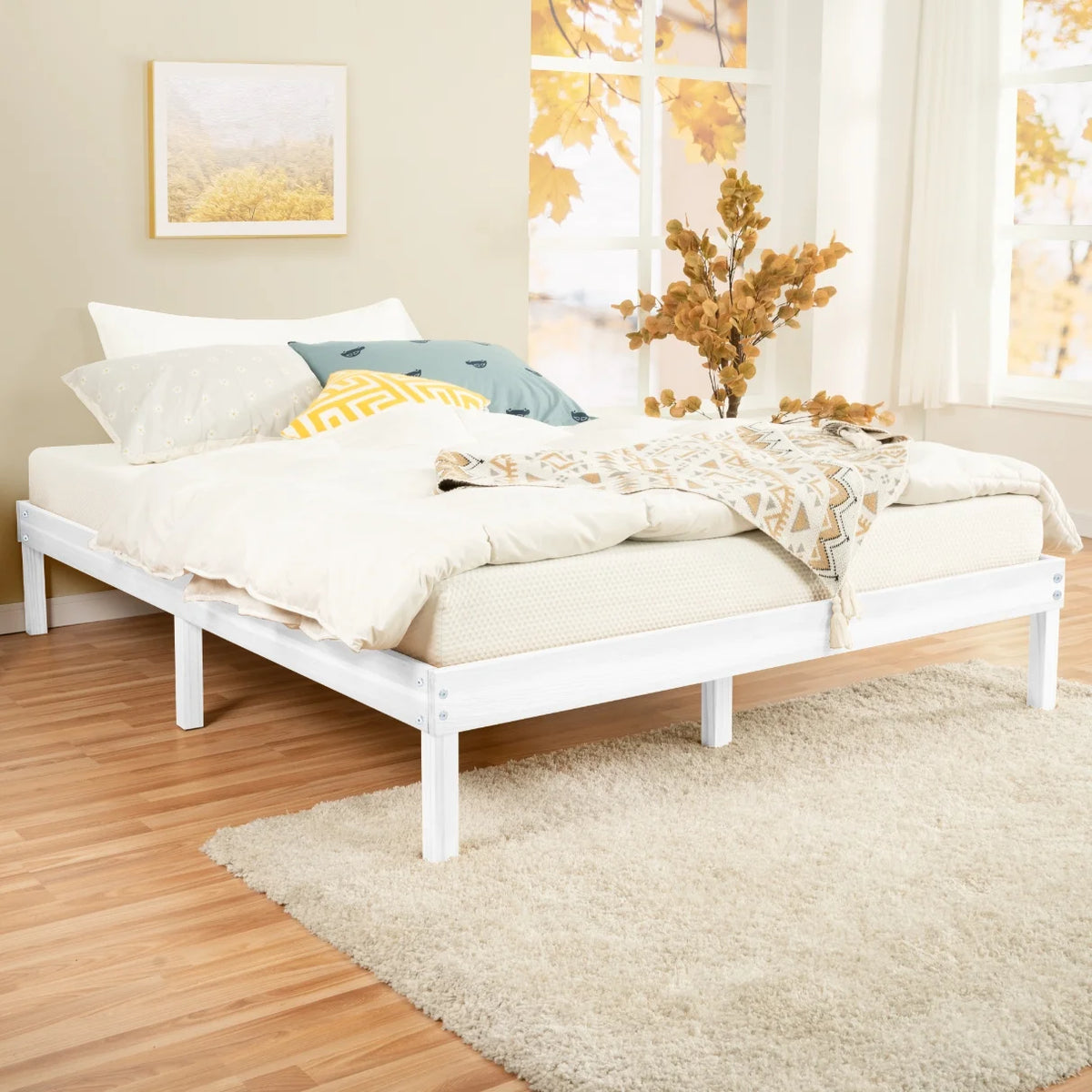 King Solid Wood Platform Bed Frame with Wooden Slats T8862