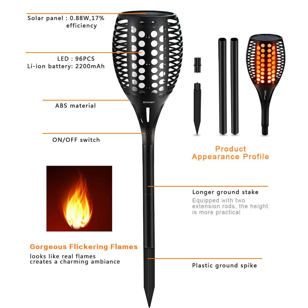 Solar Torch Lights Waterproof Flickering Flame Torches X490