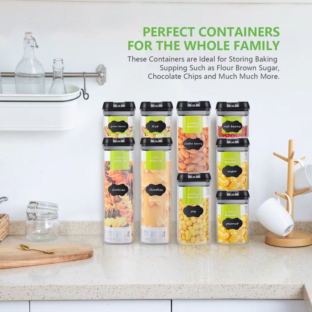 9 Pc Clear Plastic Airtight Food Container Set with Black Lid B429