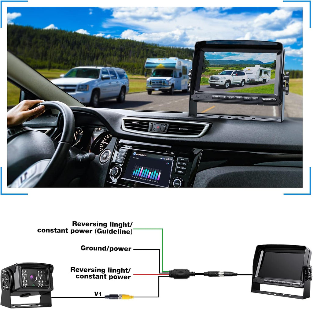 FHD 1080P Wired Backup Camera System 7 Inch Monitor IP69 Waterproof IR Night Vision Reversing Camera G5323