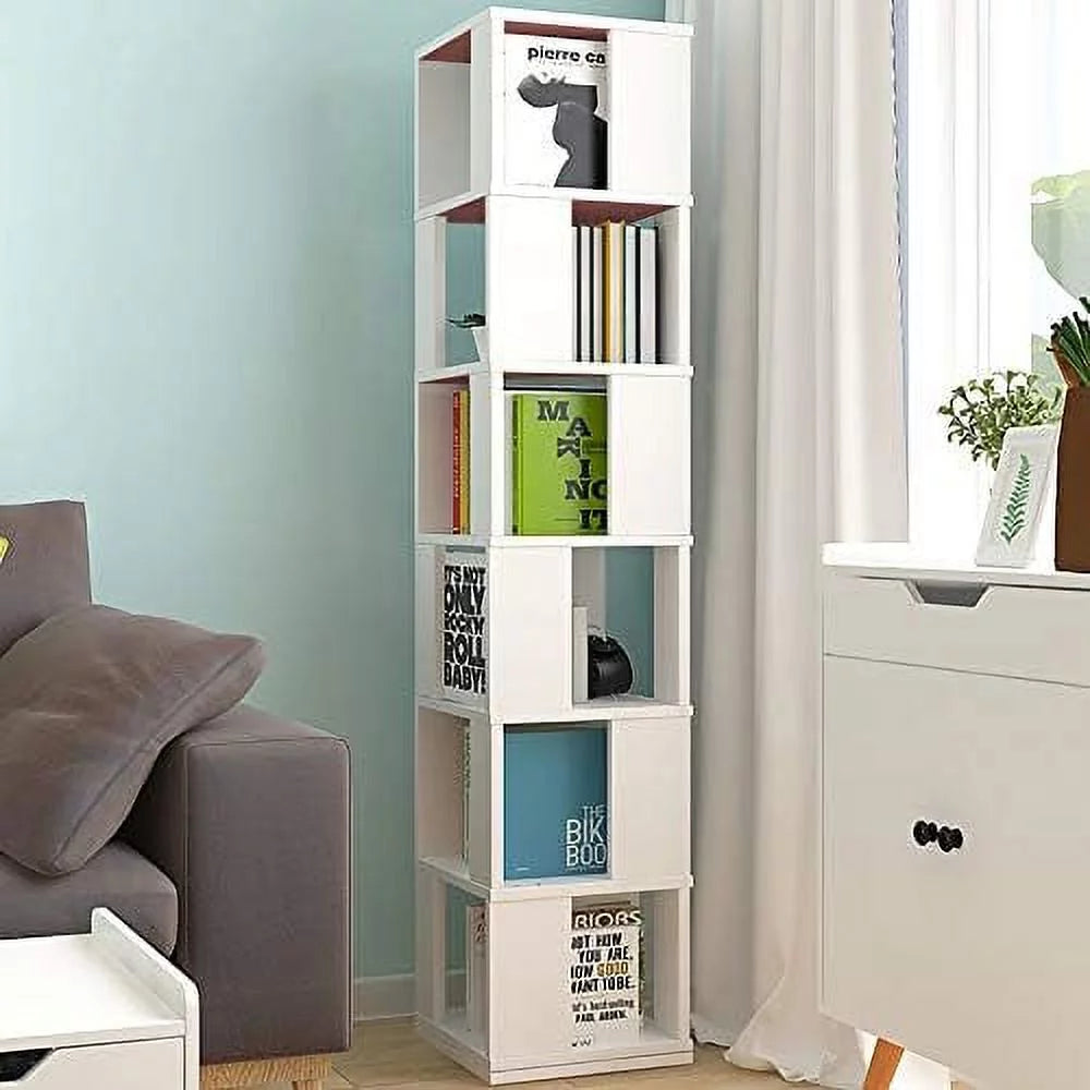 6 Tier White Wooden Corner Rotating Bookcase Shelving Unit R331