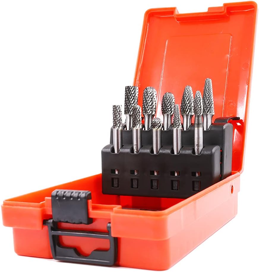 10PCS Double Cut Tungsten Carbide Rotary Burr Set with 1/4 Shank C43067