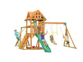 Cedar Swingset with Wooden Roof, Monkey Bars, Climbing Wall, Slide, Sandbox, Belt Swings and Trapeze O201